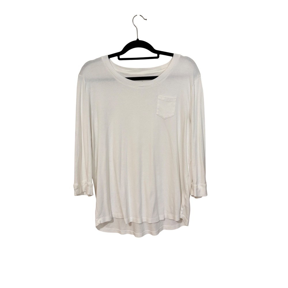 Talbots White 100% Cotton 3/4 Sleeve Pocket Tee Shirt Women XL